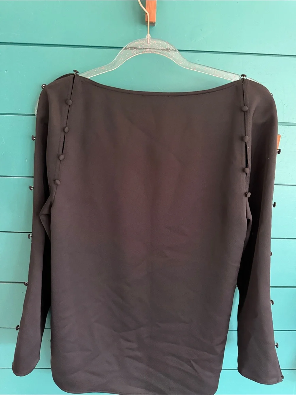 Calvin Klein Black Long Sleeve Boatneck Top with Button Detail